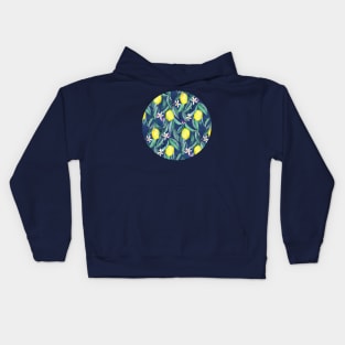 When Life Gives You Lemons - watercolor lemons on dark blue Kids Hoodie